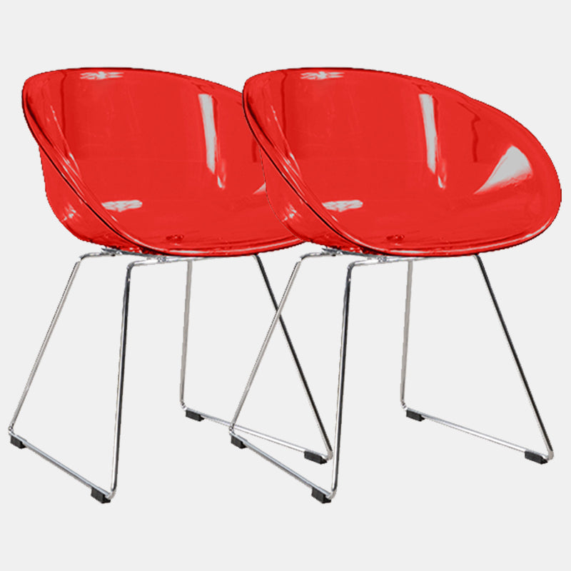 Contemporary Style Arm Chair Plastic Dining Chair with Metal Base for Dining Room