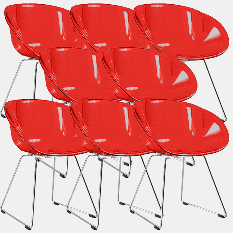 Contemporary Style Arm Chair Plastic Dining Chair with Metal Base for Dining Room