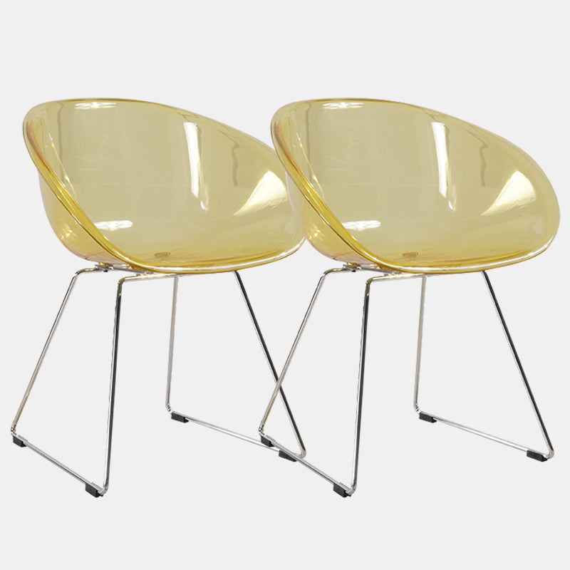 Contemporary Style Arm Chair Plastic Dining Chair with Metal Base for Dining Room