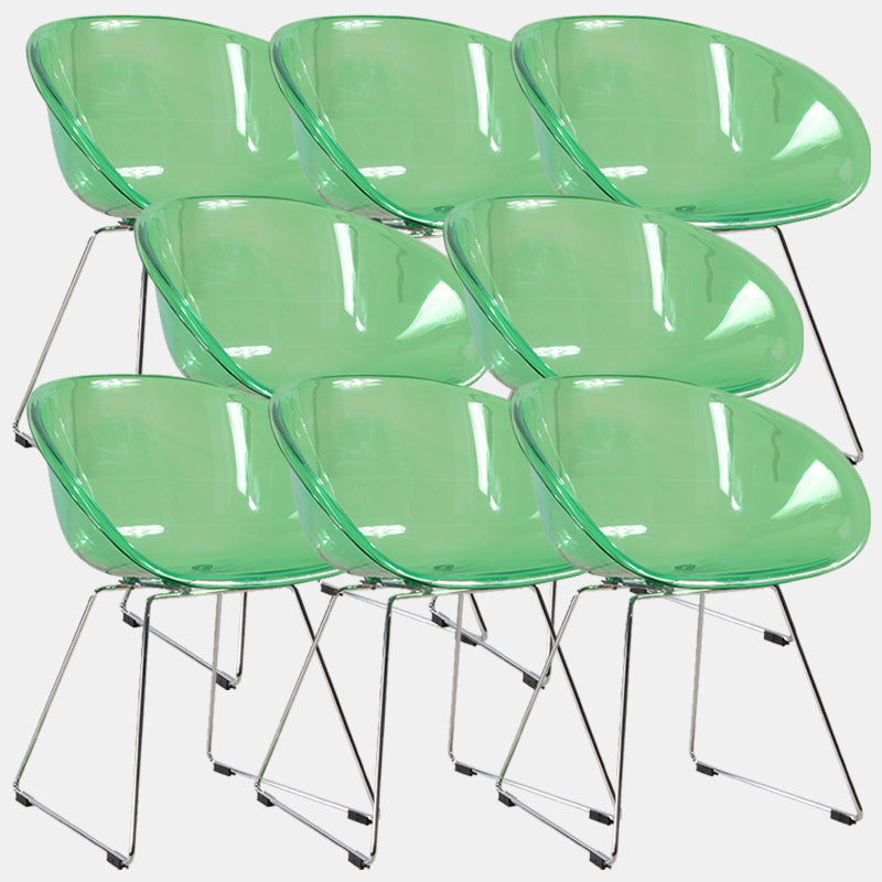 Contemporary Style Arm Chair Plastic Dining Chair with Metal Base for Dining Room