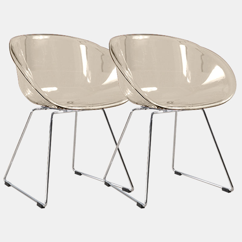 Contemporary Style Arm Chair Plastic Dining Chair with Metal Base for Dining Room