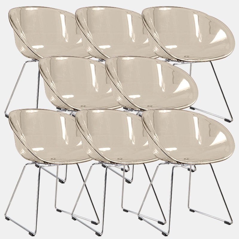 Contemporary Style Arm Chair Plastic Dining Chair with Metal Base for Dining Room