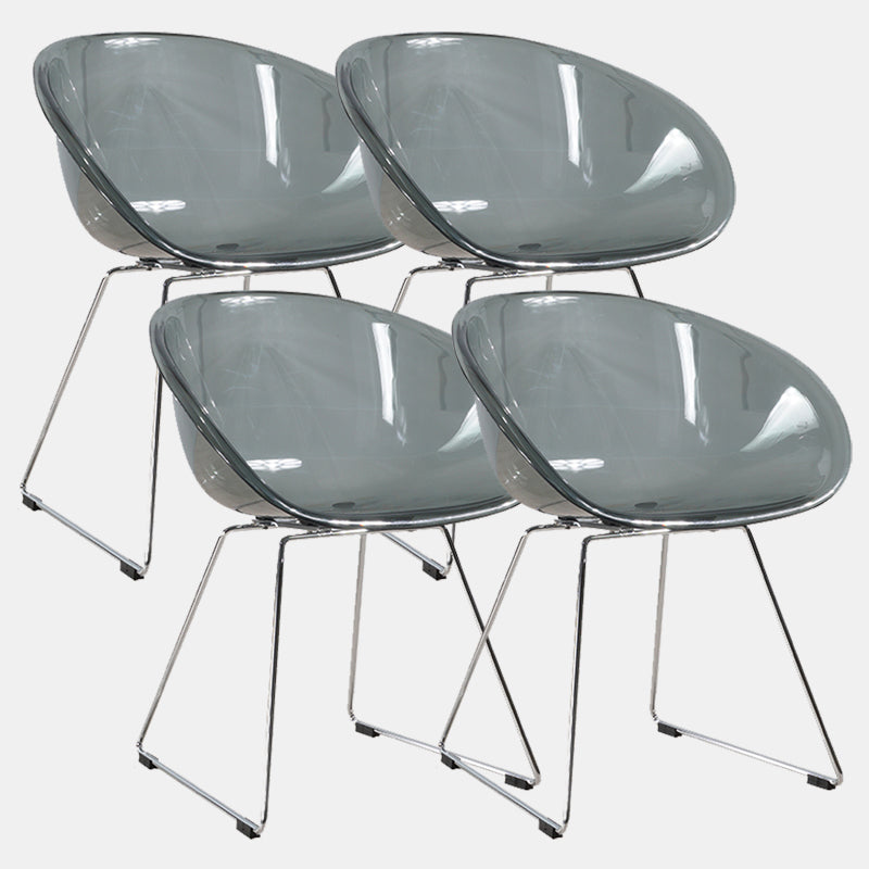 Contemporary Style Arm Chair Plastic Dining Chair with Metal Base for Dining Room