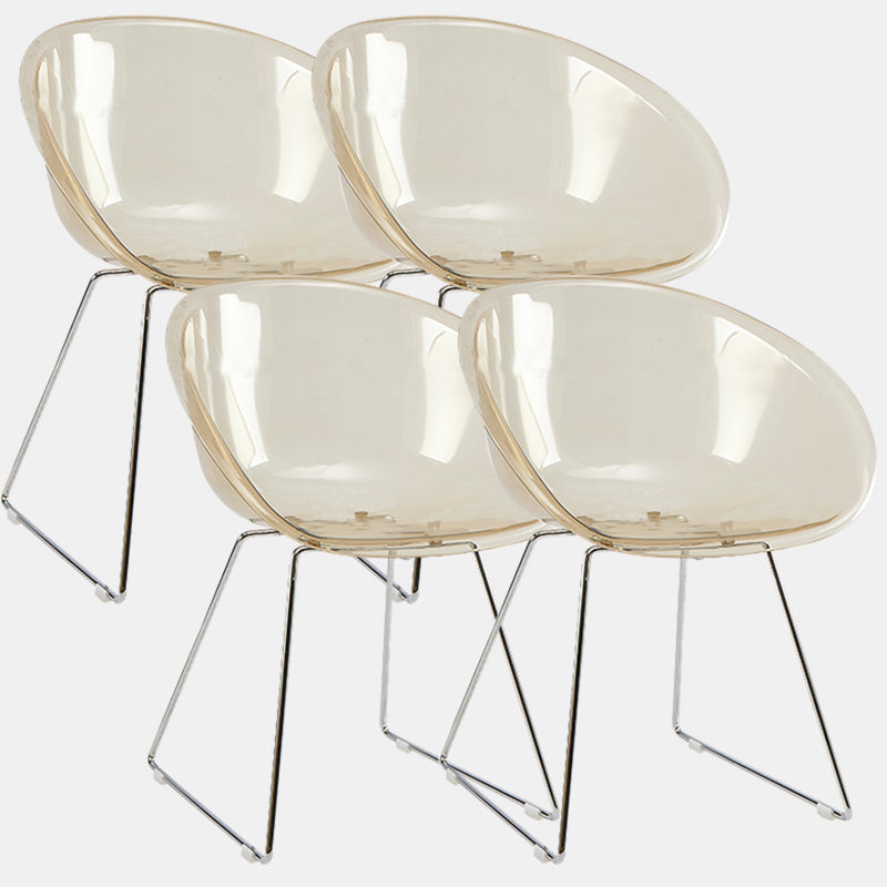 Contemporary Style Arm Chair Plastic Dining Chair with Metal Base for Dining Room