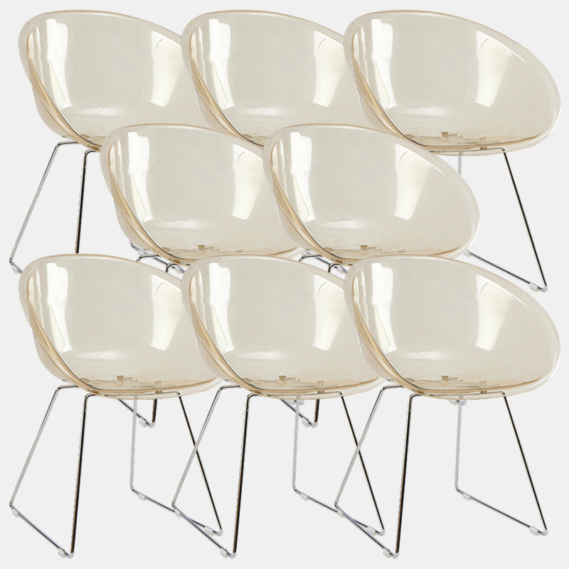 Contemporary Style Arm Chair Plastic Dining Chair with Metal Base for Dining Room