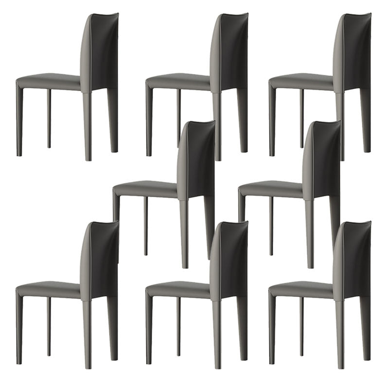 Designer Style Armless Chair Parsons Back Leather Chair for Restaurant Grey 8 Piece Set Clearhalo 'Dining Chairs' 'Dining Tables & Seating' 'dining_chair' 'furn' 'furn_dining_chair' 'Furniture' 'Kitchen & Dining Furniture' 6086098
