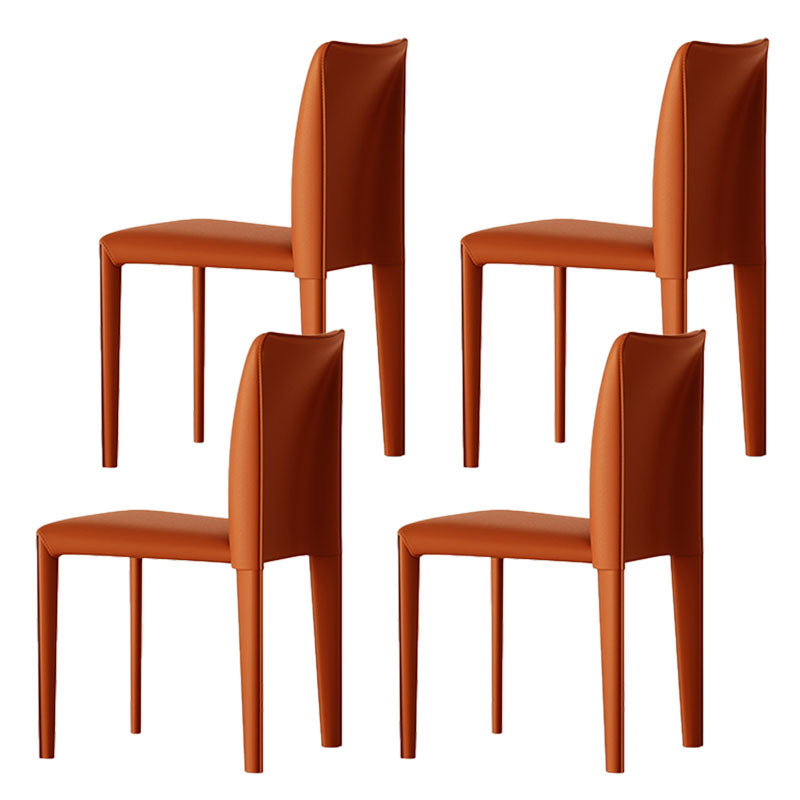Designer Style Armless Chair Parsons Back Leather Chair for Restaurant Orange 4 Piece Set Clearhalo 'Dining Chairs' 'Dining Tables & Seating' 'dining_chair' 'furn' 'furn_dining_chair' 'Furniture' 'Kitchen & Dining Furniture' 6086101