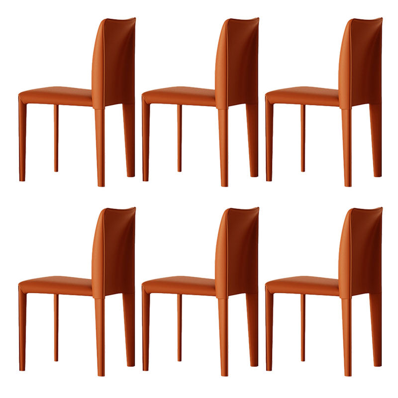 Designer Style Armless Chair Parsons Back Leather Chair for Restaurant Orange 6 Piece Set Clearhalo 'Dining Chairs' 'Dining Tables & Seating' 'dining_chair' 'furn' 'furn_dining_chair' 'Furniture' 'Kitchen & Dining Furniture' 6086102