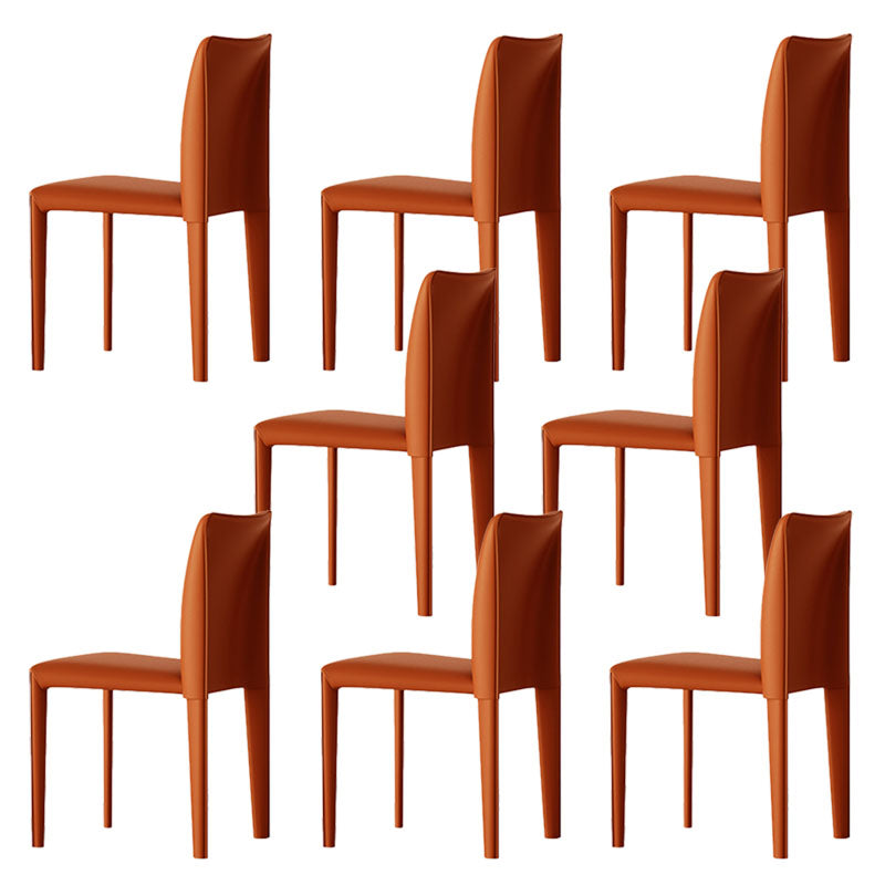Designer Style Armless Chair Parsons Back Leather Chair for Restaurant Orange 8 Piece Set Clearhalo 'Dining Chairs' 'Dining Tables & Seating' 'dining_chair' 'furn' 'furn_dining_chair' 'Furniture' 'Kitchen & Dining Furniture' 6086103