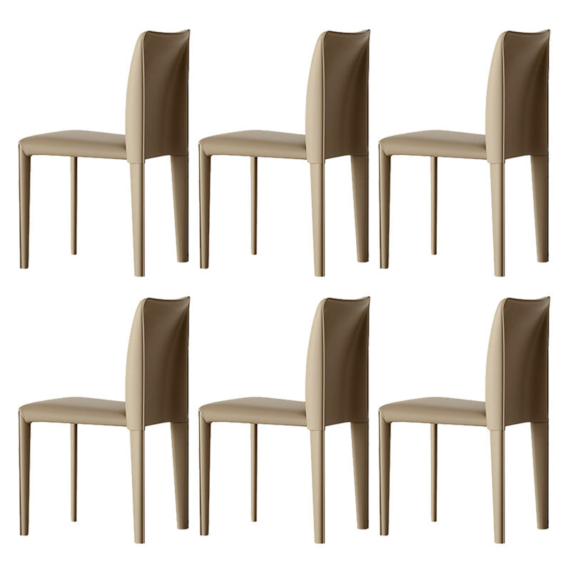 Designer Style Armless Chair Parsons Back Leather Chair for Restaurant Khaki 6 Piece Set Clearhalo 'Dining Chairs' 'Dining Tables & Seating' 'dining_chair' 'furn' 'furn_dining_chair' 'Furniture' 'Kitchen & Dining Furniture' 6086106