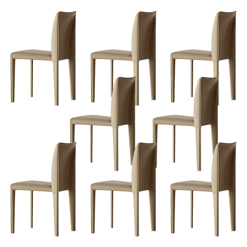 Designer Style Armless Chair Parsons Back Leather Chair for Restaurant Khaki 8 Piece Set Clearhalo 'Dining Chairs' 'Dining Tables & Seating' 'dining_chair' 'furn' 'furn_dining_chair' 'Furniture' 'Kitchen & Dining Furniture' 6086107