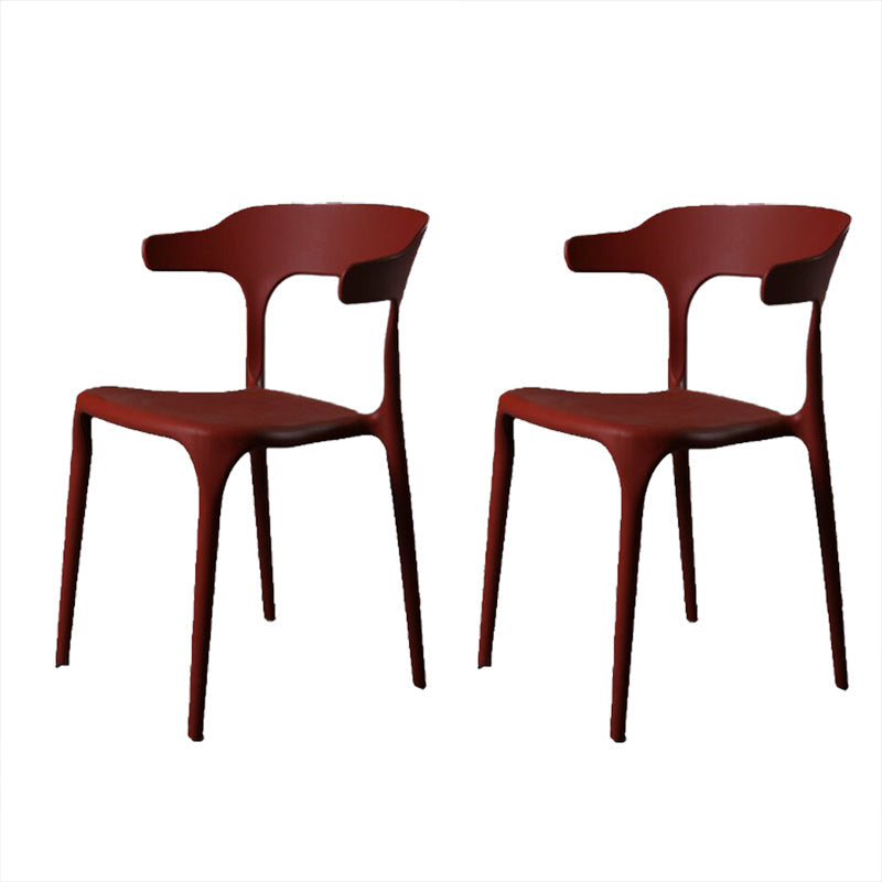 Contemporary Style Armless Dining Chair Plastic Open Back Side Chair for Restaurant Red 2 Piece Set Clearhalo 'Dining Chairs' 'Dining Tables & Seating' 'dining_chair' 'furn' 'furn_dining_chair' 'Furniture' 'Kitchen & Dining Furniture' 6086592