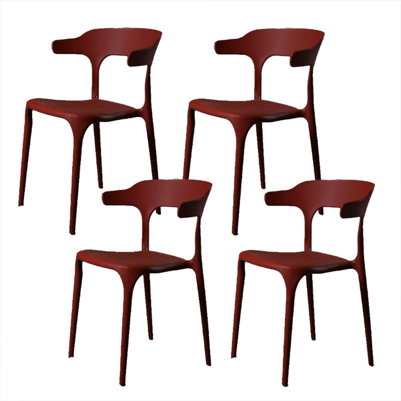 Contemporary Style Armless Dining Chair Plastic Open Back Side Chair for Restaurant Red 4 Piece Set Clearhalo 'Dining Chairs' 'Dining Tables & Seating' 'dining_chair' 'furn' 'furn_dining_chair' 'Furniture' 'Kitchen & Dining Furniture' 6086593
