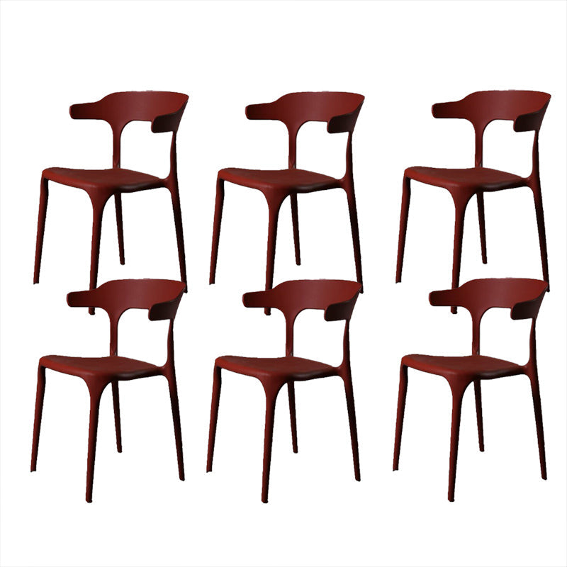 Contemporary Style Armless Dining Chair Plastic Open Back Side Chair for Restaurant Red 6 Piece Set Clearhalo 'Dining Chairs' 'Dining Tables & Seating' 'dining_chair' 'furn' 'furn_dining_chair' 'Furniture' 'Kitchen & Dining Furniture' 6086594
