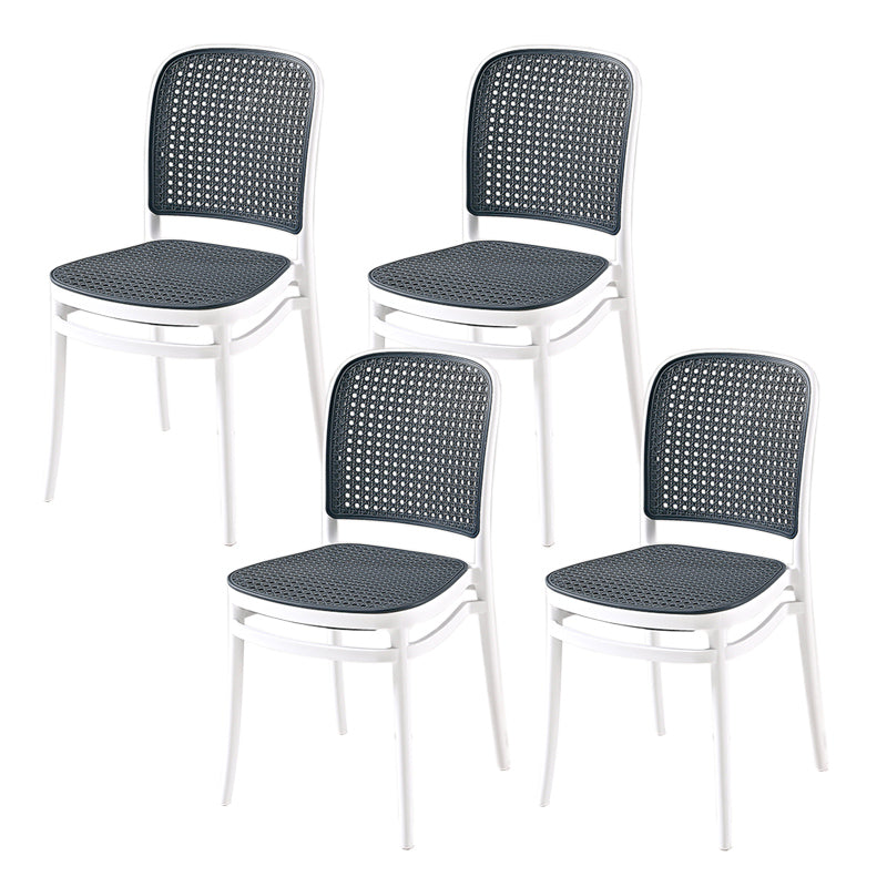 Contemporary Style Armless Chair Plastic Open Back Side Chair for Restaurant Bedroom Black White 4 Piece Set Clearhalo 'Dining Chairs' 'Dining Tables & Seating' 'dining_chair' 'furn' 'furn_dining_chair' 'Furniture' 'Kitchen & Dining Furniture' 6086618