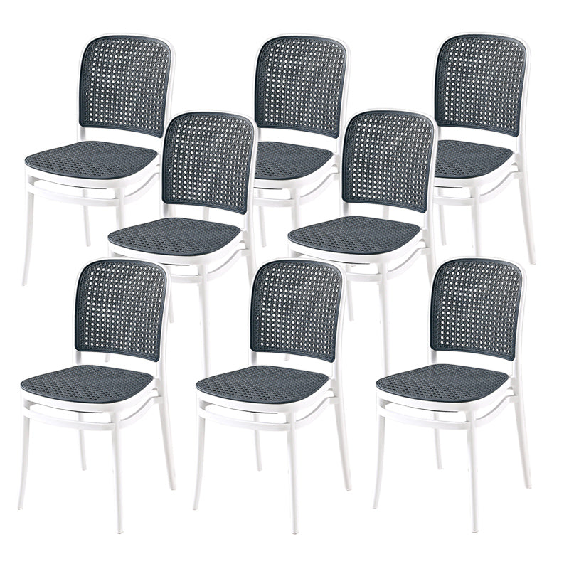 Contemporary Style Armless Chair Plastic Open Back Side Chair for Restaurant Bedroom Black White 8 Piece Set Clearhalo 'Dining Chairs' 'Dining Tables & Seating' 'dining_chair' 'furn' 'furn_dining_chair' 'Furniture' 'Kitchen & Dining Furniture' 6086621