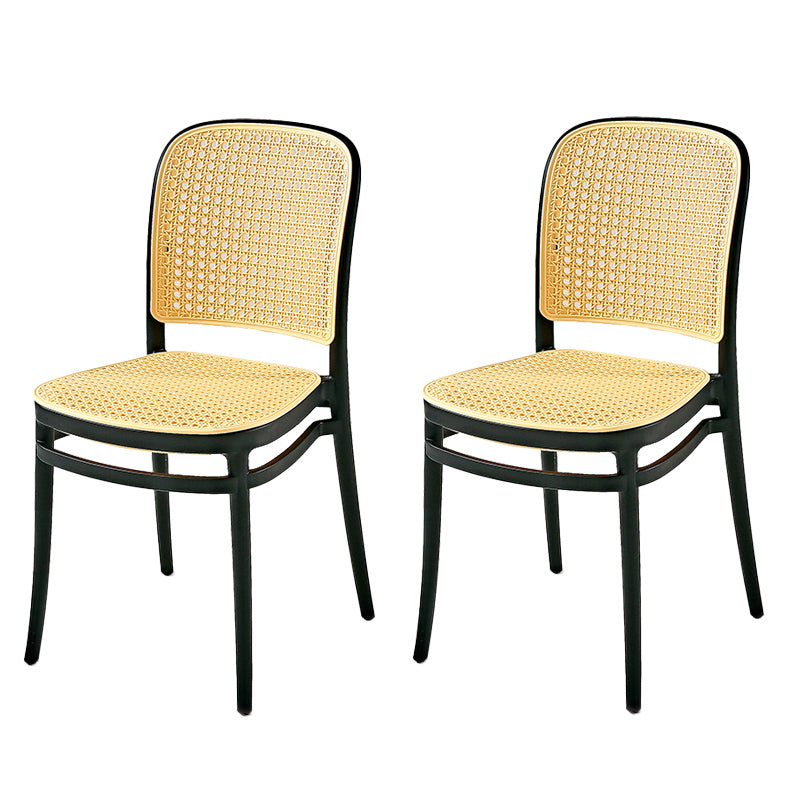 Contemporary Style Armless Chair Plastic Open Back Side Chair for Restaurant Bedroom Yellow Black 2 Piece Set Clearhalo 'Dining Chairs' 'Dining Tables & Seating' 'dining_chair' 'furn' 'furn_dining_chair' 'Furniture' 'Kitchen & Dining Furniture' 6086625