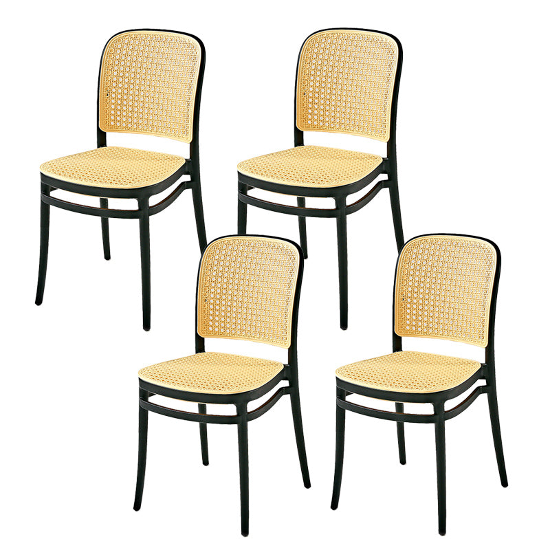 Contemporary Style Armless Chair Plastic Open Back Side Chair for Restaurant Bedroom Yellow Black 4 Piece Set Clearhalo 'Dining Chairs' 'Dining Tables & Seating' 'dining_chair' 'furn' 'furn_dining_chair' 'Furniture' 'Kitchen & Dining Furniture' 6086627