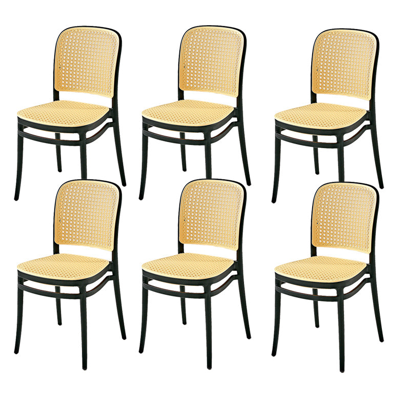 Contemporary Style Armless Chair Plastic Open Back Side Chair for Restaurant Bedroom Yellow Black 6 Piece Set Clearhalo 'Dining Chairs' 'Dining Tables & Seating' 'dining_chair' 'furn' 'furn_dining_chair' 'Furniture' 'Kitchen & Dining Furniture' 6086629