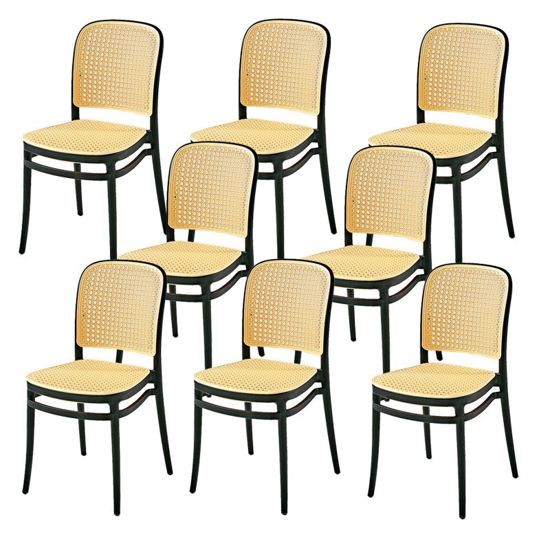 Contemporary Style Armless Chair Plastic Open Back Side Chair for Restaurant Bedroom Yellow Black 8 Piece Set Clearhalo 'Dining Chairs' 'Dining Tables & Seating' 'dining_chair' 'furn' 'furn_dining_chair' 'Furniture' 'Kitchen & Dining Furniture' 6086630