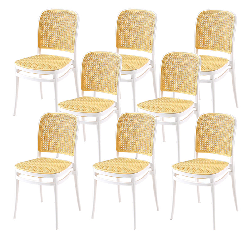 Contemporary Style Armless Chair Plastic Open Back Side Chair for Restaurant Bedroom Yellow White 8 Piece Set Clearhalo 'Dining Chairs' 'Dining Tables & Seating' 'dining_chair' 'furn' 'furn_dining_chair' 'Furniture' 'Kitchen & Dining Furniture' 6086635