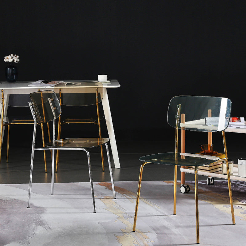 Chaise de salle à manger sans bras industrielle Plastique ouverte de dossier arrière avec base en métal