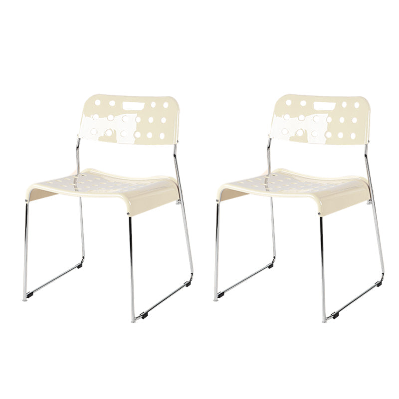 Industrial Armless Kitchen Chair Plastic Open Back Side Dining Chair with Metal Base Cream 2 Piece Set Clearhalo 'Dining Chairs' 'Dining Tables & Seating' 'dining_chair' 'furn' 'furn_dining_chair' 'Furniture' 'Kitchen & Dining Furniture' 6086781