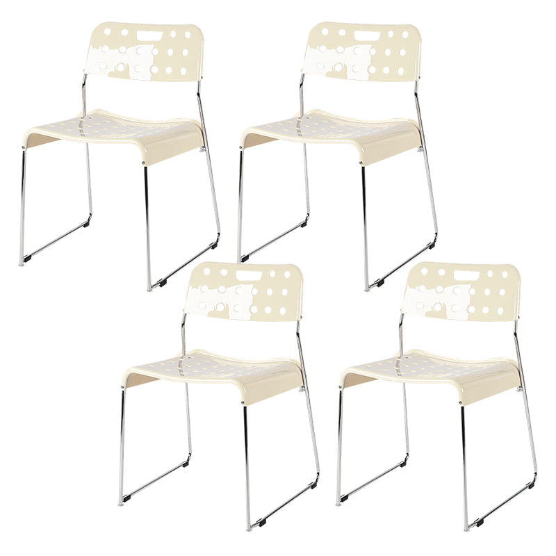 Industrial Armless Kitchen Chair Plastic Open Back Side Dining Chair with Metal Base Cream 4 Piece Set Clearhalo 'Dining Chairs' 'Dining Tables & Seating' 'dining_chair' 'furn' 'furn_dining_chair' 'Furniture' 'Kitchen & Dining Furniture' 6086784