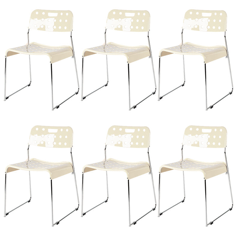 Industrial Armless Kitchen Chair Plastic Open Back Side Dining Chair with Metal Base Cream 6 Piece Set Clearhalo 'Dining Chairs' 'Dining Tables & Seating' 'dining_chair' 'furn' 'furn_dining_chair' 'Furniture' 'Kitchen & Dining Furniture' 6086786