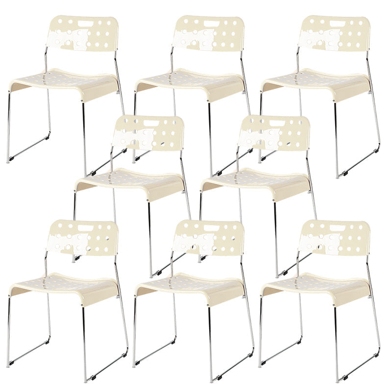 Industrial Armless Kitchen Chair Plastic Open Back Side Dining Chair with Metal Base Cream 8 Piece Set Clearhalo 'Dining Chairs' 'Dining Tables & Seating' 'dining_chair' 'furn' 'furn_dining_chair' 'Furniture' 'Kitchen & Dining Furniture' 6086787