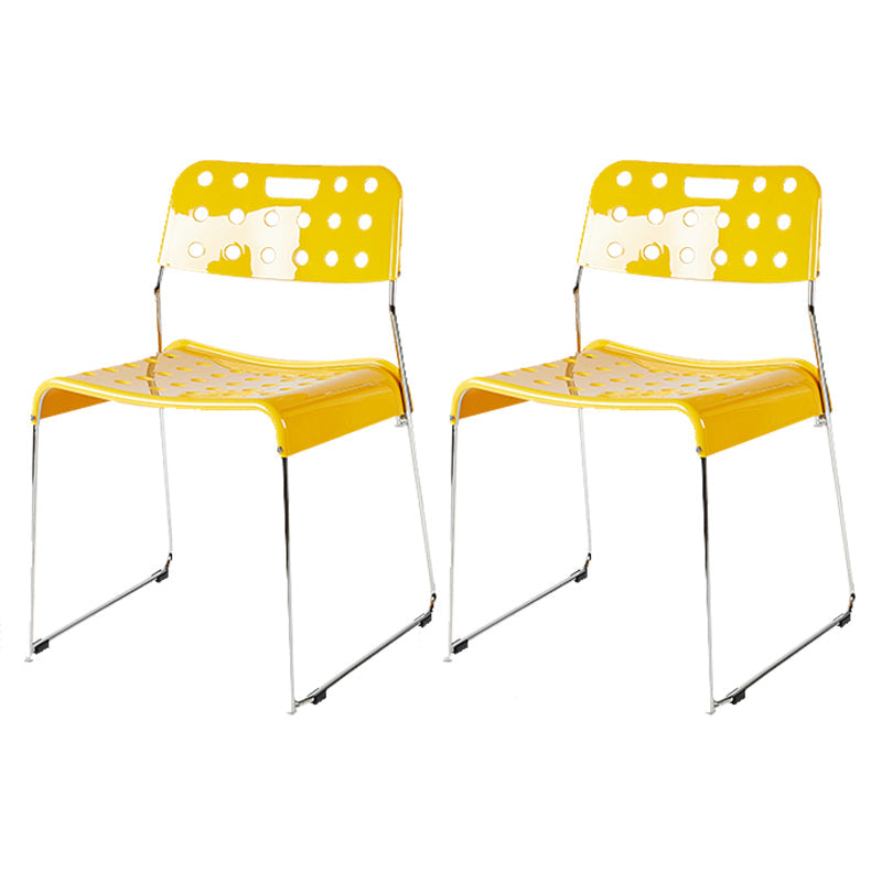 Industrial Armless Kitchen Chair Plastic Open Back Side Dining Chair with Metal Base Yellow 2 Piece Set Clearhalo 'Dining Chairs' 'Dining Tables & Seating' 'dining_chair' 'furn' 'furn_dining_chair' 'Furniture' 'Kitchen & Dining Furniture' 6086791