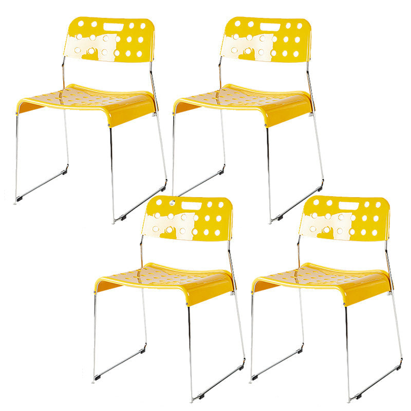 Industrial Armless Kitchen Chair Plastic Open Back Side Dining Chair with Metal Base Yellow 4 Piece Set Clearhalo 'Dining Chairs' 'Dining Tables & Seating' 'dining_chair' 'furn' 'furn_dining_chair' 'Furniture' 'Kitchen & Dining Furniture' 6086794