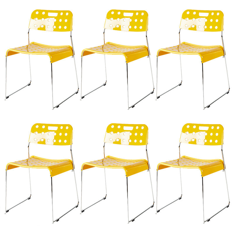 Industrial Armless Kitchen Chair Plastic Open Back Side Dining Chair with Metal Base Yellow 6 Piece Set Clearhalo 'Dining Chairs' 'Dining Tables & Seating' 'dining_chair' 'furn' 'furn_dining_chair' 'Furniture' 'Kitchen & Dining Furniture' 6086795