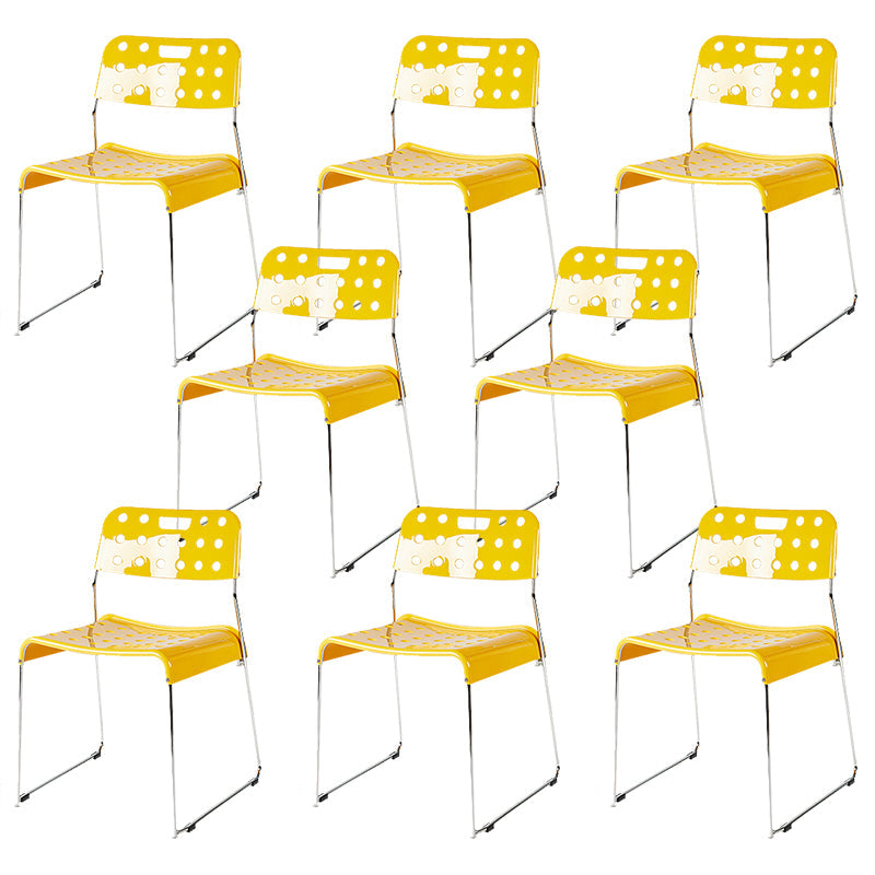 Industrial Armless Kitchen Chair Plastic Open Back Side Dining Chair with Metal Base Yellow 8 Piece Set Clearhalo 'Dining Chairs' 'Dining Tables & Seating' 'dining_chair' 'furn' 'furn_dining_chair' 'Furniture' 'Kitchen & Dining Furniture' 6086797