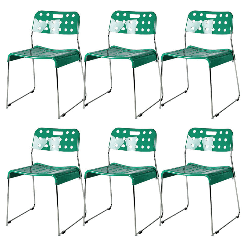 Industrial Armless Kitchen Chair Plastic Open Back Side Dining Chair with Metal Base Green 6 Piece Set Clearhalo 'Dining Chairs' 'Dining Tables & Seating' 'dining_chair' 'furn' 'furn_dining_chair' 'Furniture' 'Kitchen & Dining Furniture' 6086801