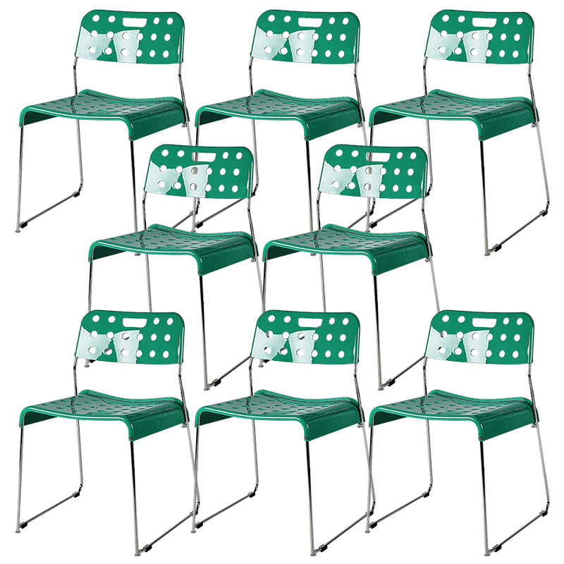 Industrial Armless Kitchen Chair Plastic Open Back Side Dining Chair with Metal Base Green 8 Piece Set Clearhalo 'Dining Chairs' 'Dining Tables & Seating' 'dining_chair' 'furn' 'furn_dining_chair' 'Furniture' 'Kitchen & Dining Furniture' 6086802