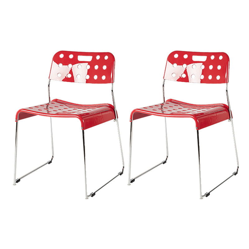 Industrial Armless Kitchen Chair Plastic Open Back Side Dining Chair with Metal Base Red 2 Piece Set Clearhalo 'Dining Chairs' 'Dining Tables & Seating' 'dining_chair' 'furn' 'furn_dining_chair' 'Furniture' 'Kitchen & Dining Furniture' 6086804
