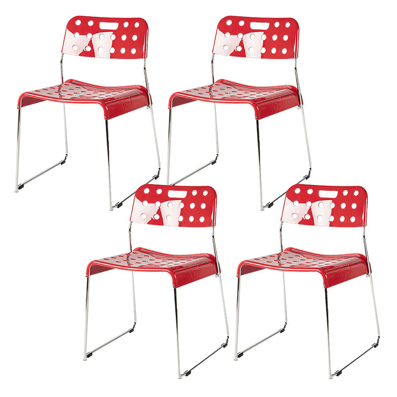 Industrial Armless Kitchen Chair Plastic Open Back Side Dining Chair with Metal Base Red 4 Piece Set Clearhalo 'Dining Chairs' 'Dining Tables & Seating' 'dining_chair' 'furn' 'furn_dining_chair' 'Furniture' 'Kitchen & Dining Furniture' 6086805