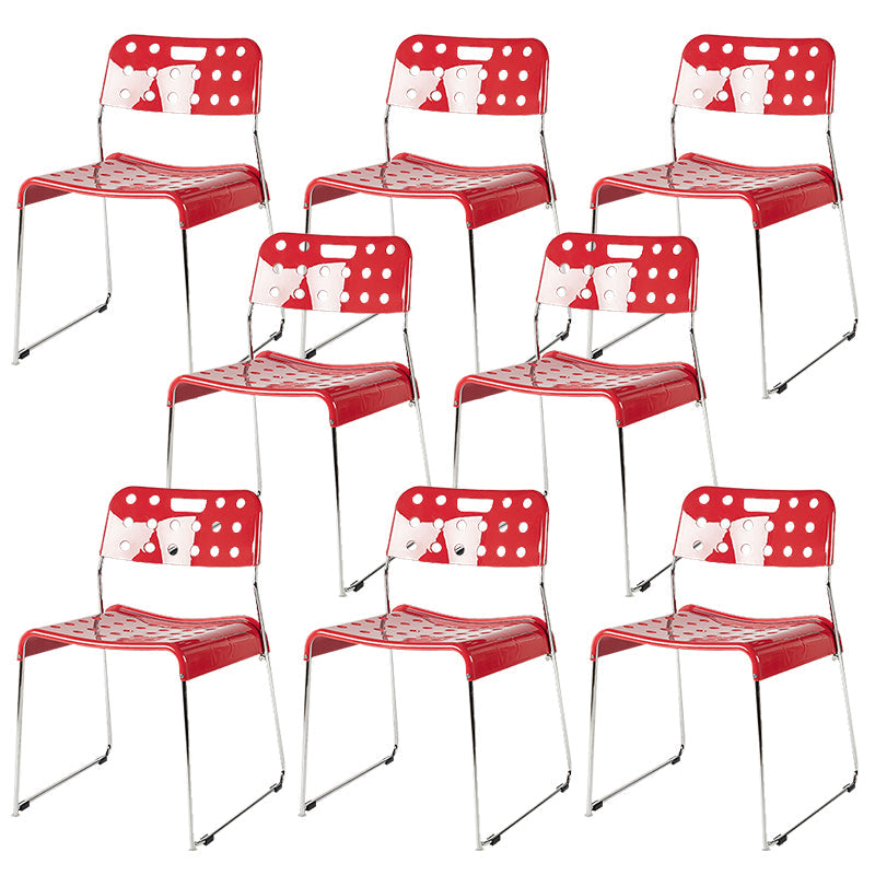 Industrial Armless Kitchen Chair Plastic Open Back Side Dining Chair with Metal Base Red 8 Piece Set Clearhalo 'Dining Chairs' 'Dining Tables & Seating' 'dining_chair' 'furn' 'furn_dining_chair' 'Furniture' 'Kitchen & Dining Furniture' 6086807