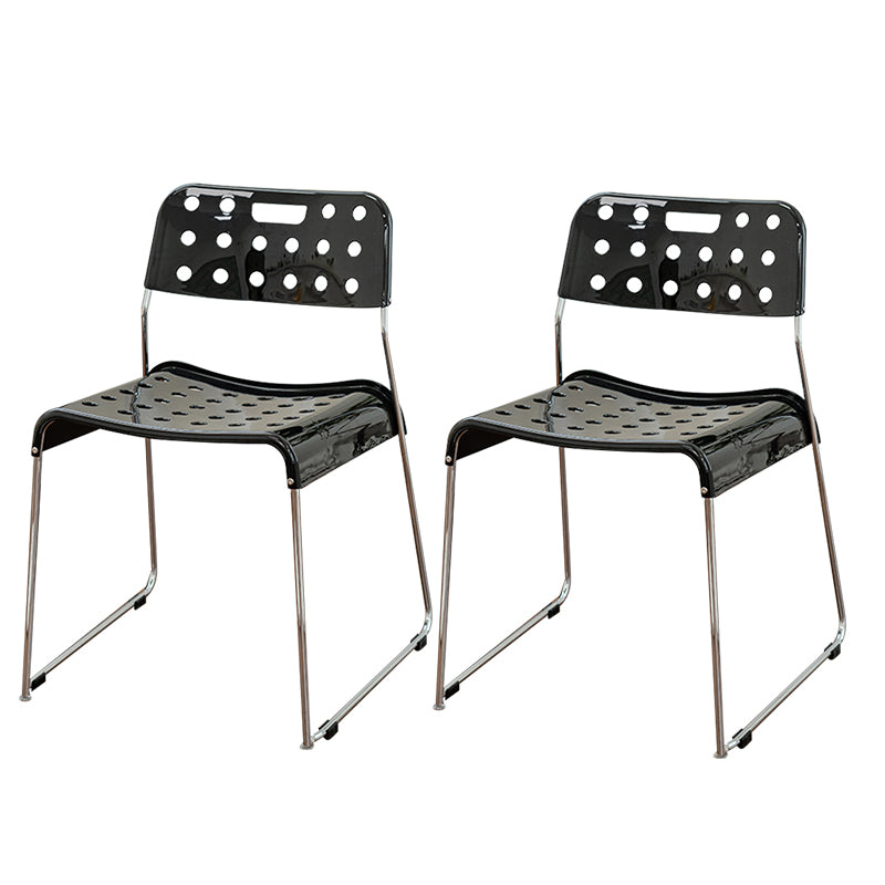 Industrial Armless Kitchen Chair Plastic Open Back Side Dining Chair with Metal Base Black 2 Piece Set Clearhalo 'Dining Chairs' 'Dining Tables & Seating' 'dining_chair' 'furn' 'furn_dining_chair' 'Furniture' 'Kitchen & Dining Furniture' 6086808