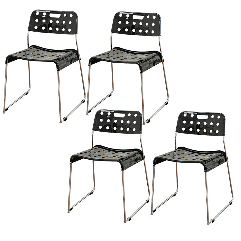 Industrial Armless Kitchen Chair Plastic Open Back Side Dining Chair with Metal Base Black 4 Piece Set Clearhalo 'Dining Chairs' 'Dining Tables & Seating' 'dining_chair' 'furn' 'furn_dining_chair' 'Furniture' 'Kitchen & Dining Furniture' 6086809