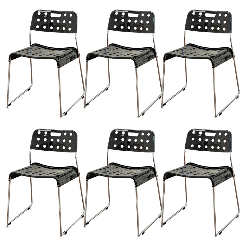 Industrial Armless Kitchen Chair Plastic Open Back Side Dining Chair with Metal Base Black 6 Piece Set Clearhalo 'Dining Chairs' 'Dining Tables & Seating' 'dining_chair' 'furn' 'furn_dining_chair' 'Furniture' 'Kitchen & Dining Furniture' 6086810