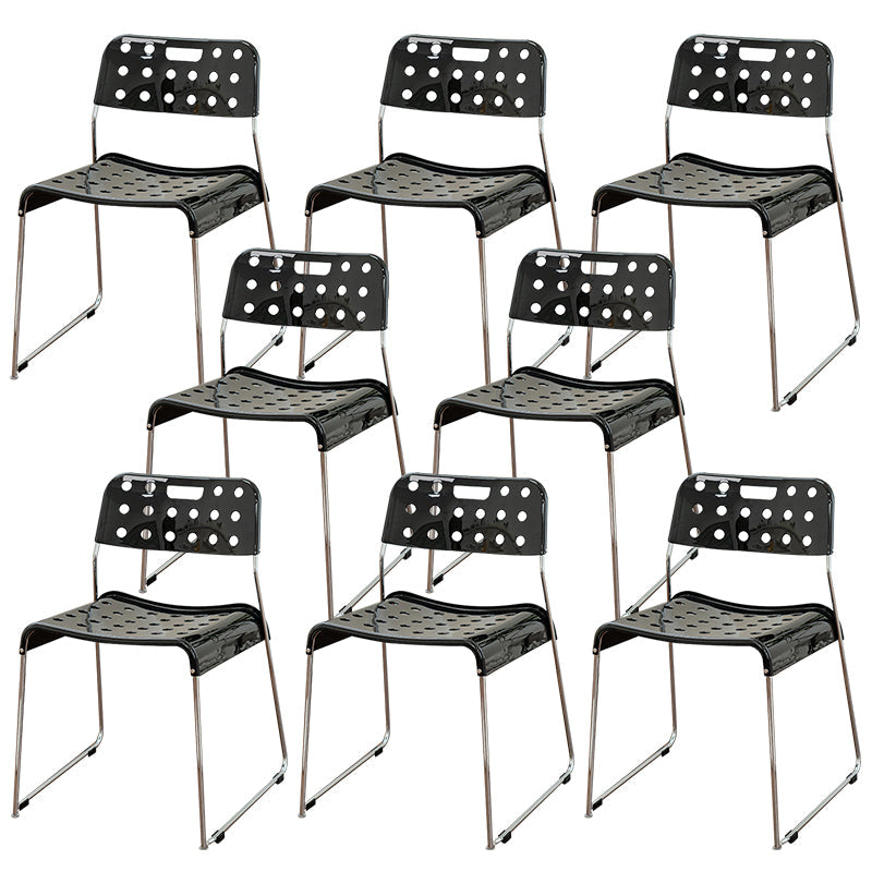 Industrial Armless Kitchen Chair Plastic Open Back Side Dining Chair with Metal Base Black 8 Piece Set Clearhalo 'Dining Chairs' 'Dining Tables & Seating' 'dining_chair' 'furn' 'furn_dining_chair' 'Furniture' 'Kitchen & Dining Furniture' 6086811