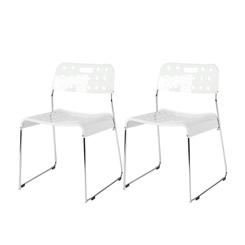 Industrial Armless Kitchen Chair Plastic Open Back Side Dining Chair with Metal Base White 2 Piece Set Clearhalo 'Dining Chairs' 'Dining Tables & Seating' 'dining_chair' 'furn' 'furn_dining_chair' 'Furniture' 'Kitchen & Dining Furniture' 6086813
