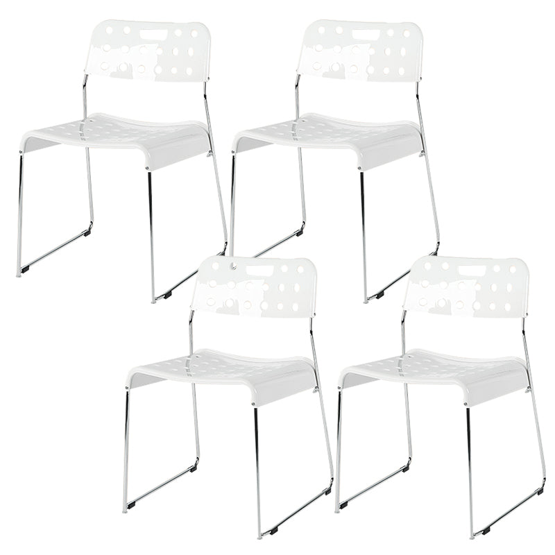 Industrial Armless Kitchen Chair Plastic Open Back Side Dining Chair with Metal Base White 4 Piece Set Clearhalo 'Dining Chairs' 'Dining Tables & Seating' 'dining_chair' 'furn' 'furn_dining_chair' 'Furniture' 'Kitchen & Dining Furniture' 6086814