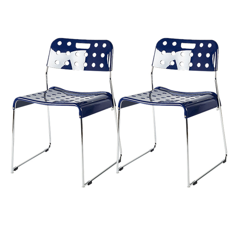 Industrial Armless Kitchen Chair Plastic Open Back Side Dining Chair with Metal Base Blue 2 Piece Set Clearhalo 'Dining Chairs' 'Dining Tables & Seating' 'dining_chair' 'furn' 'furn_dining_chair' 'Furniture' 'Kitchen & Dining Furniture' 6086817