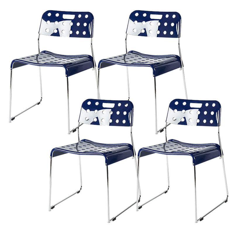 Industrial Armless Kitchen Chair Plastic Open Back Side Dining Chair with Metal Base Blue 4 Piece Set Clearhalo 'Dining Chairs' 'Dining Tables & Seating' 'dining_chair' 'furn' 'furn_dining_chair' 'Furniture' 'Kitchen & Dining Furniture' 6086818