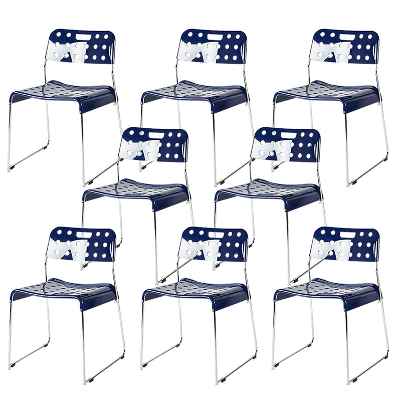 Industrial Armless Kitchen Chair Plastic Open Back Side Dining Chair with Metal Base Blue 8 Piece Set Clearhalo 'Dining Chairs' 'Dining Tables & Seating' 'dining_chair' 'furn' 'furn_dining_chair' 'Furniture' 'Kitchen & Dining Furniture' 6086820