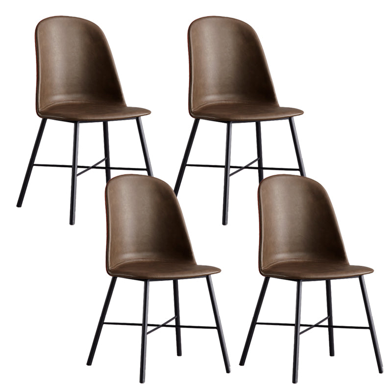 Modern Upholstered Armless Chair Leather Dining Chair with Metal Base