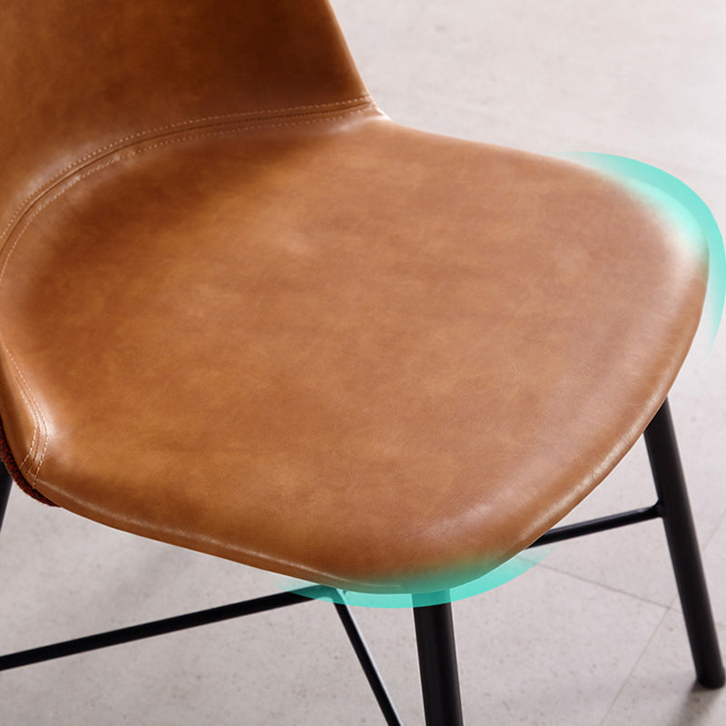Modern Upholstered Armless Chair Leather Dining Chair with Metal Base